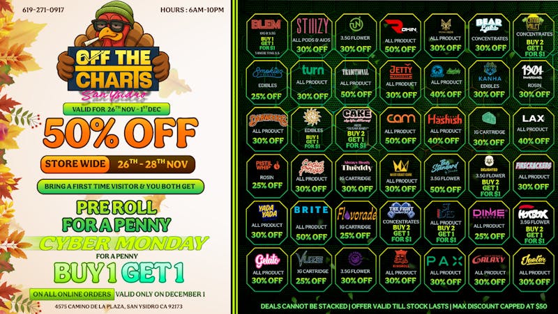 Off the Charts - San Ysidro GREEN WEDNESDAY THROUGH CYBER MONDAY - WE GOT YOU!