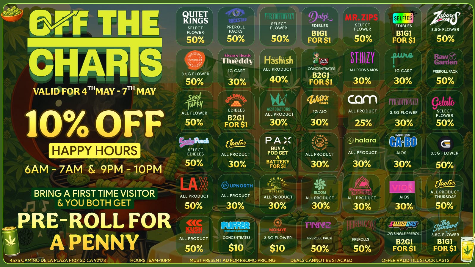 Off the Charts - San Ysidro NEW BRANDS TO TRY & SAVE ON!