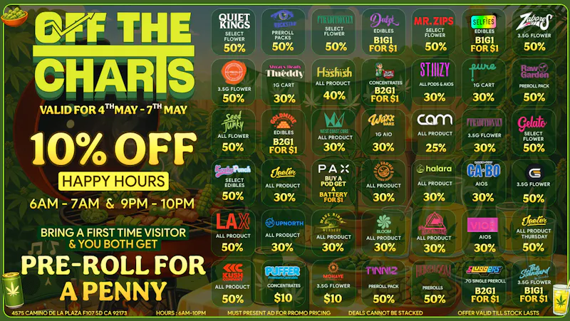 Off the Charts - San Ysidro NEW BRANDS TO TRY & SAVE ON!