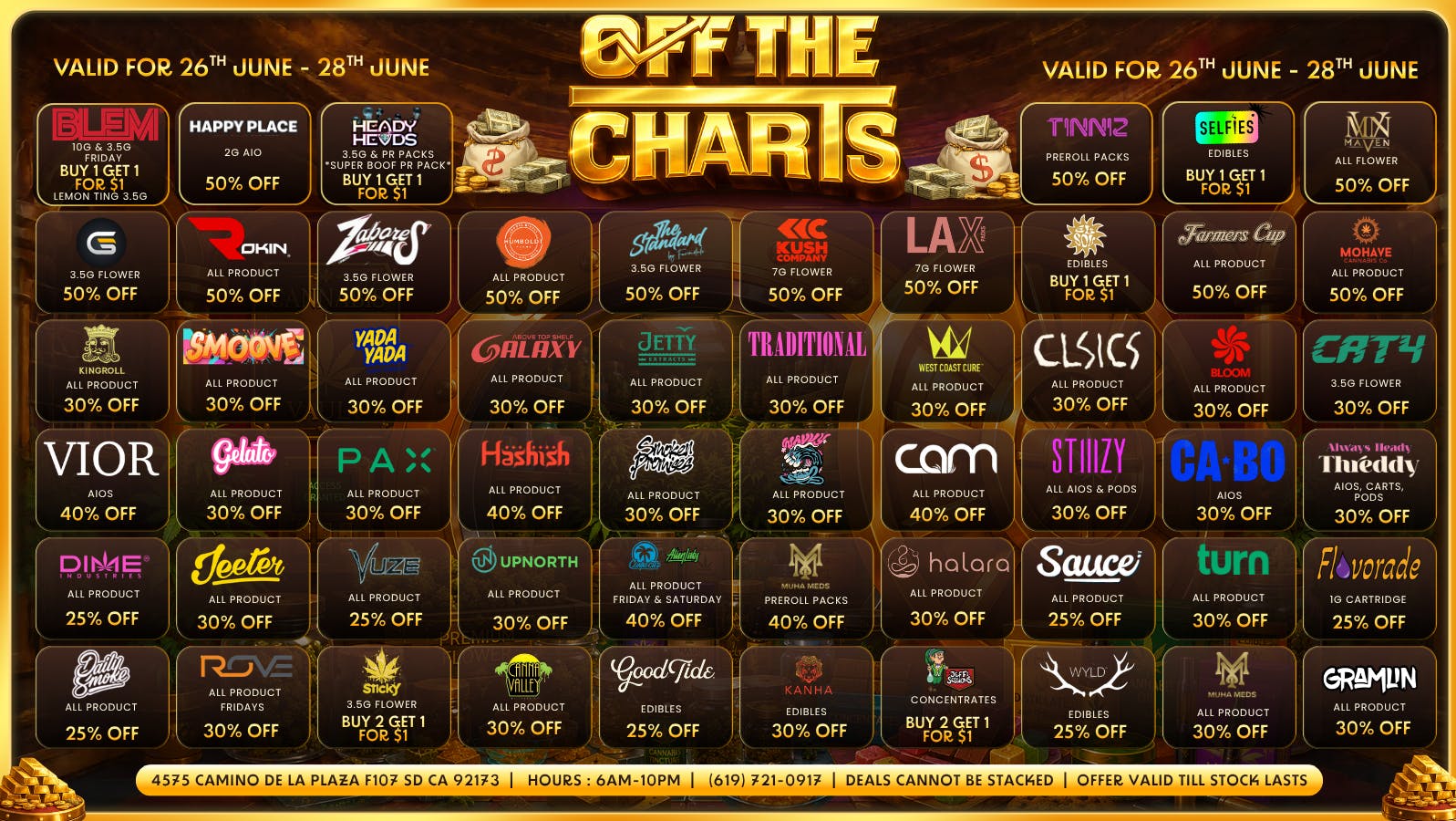 Off the Charts - San Ysidro WEEKEND DEALS ON NEW BRANDS