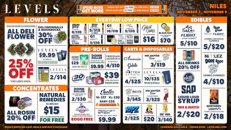 Levels Cannabis - Niles 25% OFF DELI - 100+ STRAINS - SERVED FRESH DAILY