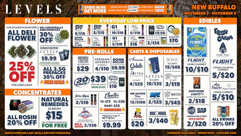 Levels - New Buffalo 25% OFF DELI - 100+ STRAINS - SERVED FRESH DAILY