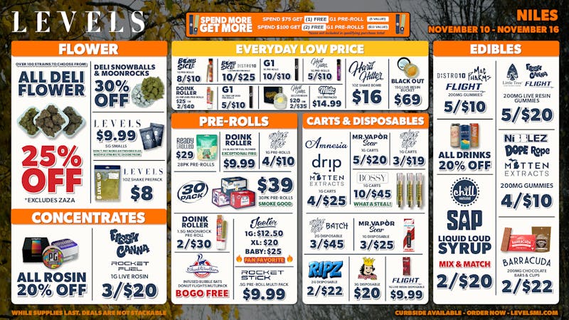 Levels Cannabis - Niles 25% OFF DELI - 100+ STRAINS - SERVED FRESH DAILY