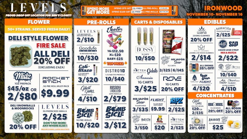 Levels Cannabis - Ironwood 20% OFF Deli - 50+ Strains - Served Fresh Daily!