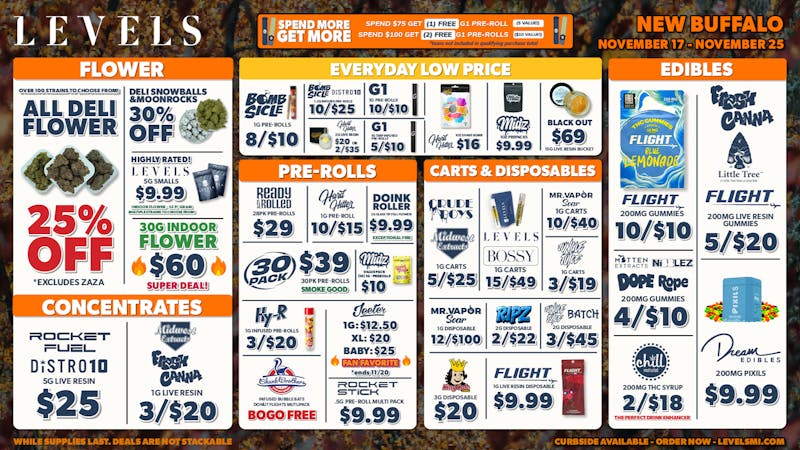 Levels - New Buffalo 25% OFF DELI - 100+ STRAINS - SERVED FRESH DAILY