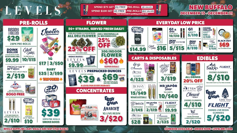 Levels - New Buffalo 25% OFF DELI - 100+ STRAINS - SERVED FRESH DAILY