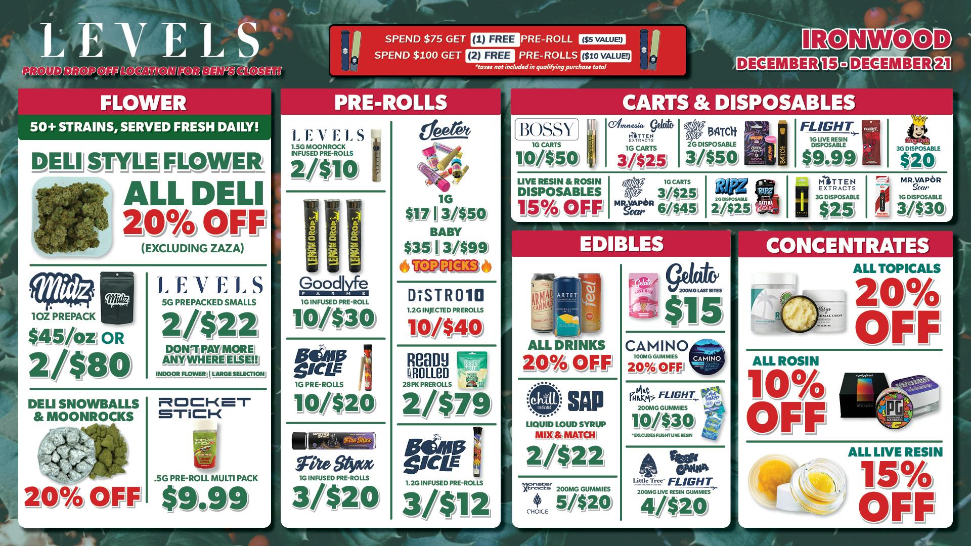 Levels Cannabis - Ironwood 20% OFF Deli - 50+ Strains - Served Fresh Daily!