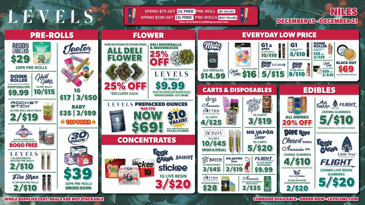 Levels Cannabis - Niles 25% OFF DELI - 100+ STRAINS - SERVED FRESH DAILY