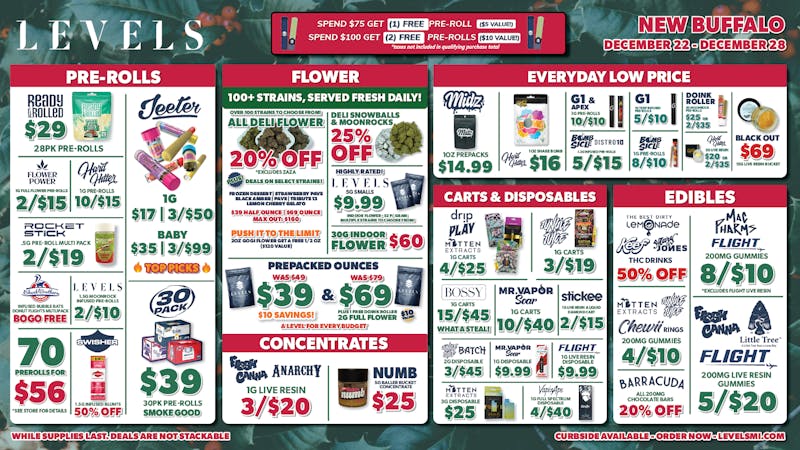 Levels - New Buffalo 20% OFF Deli - 100+ Strains - Served Fresh Daily!