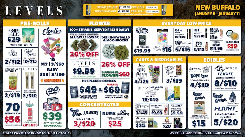 Levels - New Buffalo 20% OFF DELI - 100+ STRAINS - SERVED FRESH DAILY