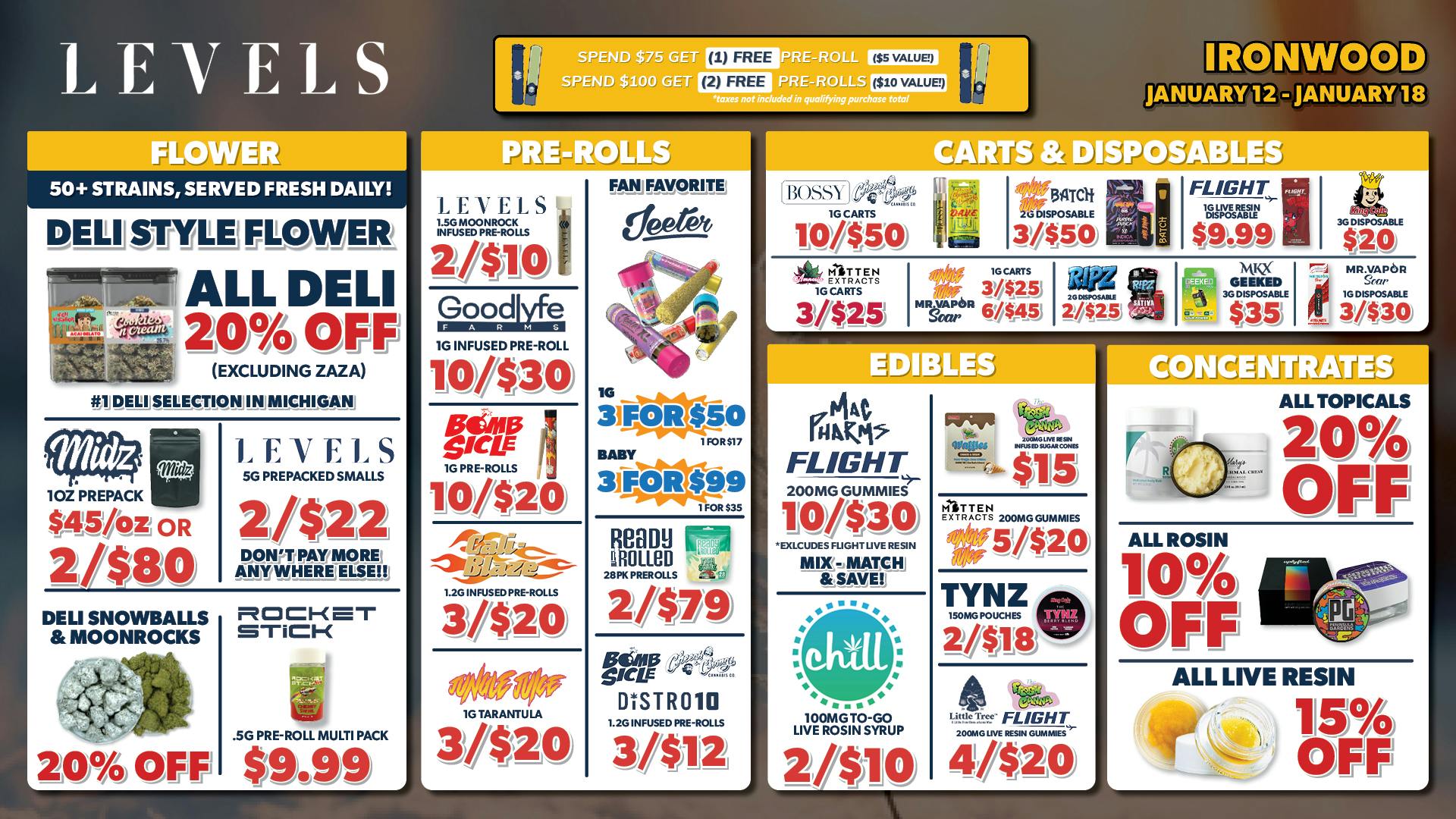 Levels Cannabis - Ironwood 20% OFF ALL DELI + SNOWBALLS & MOONROCKS