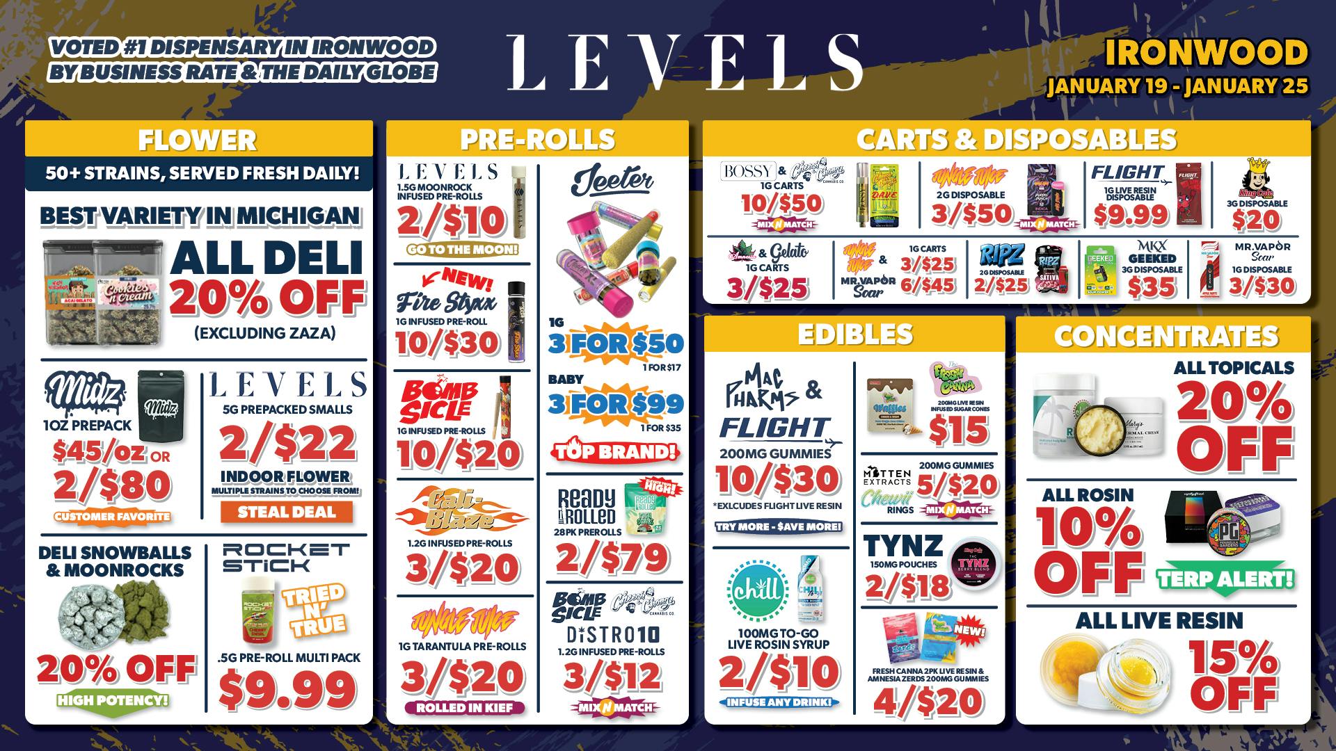 Levels Cannabis - Ironwood 20% OFF Deli - 100+ Strains - Served Fresh Daily!