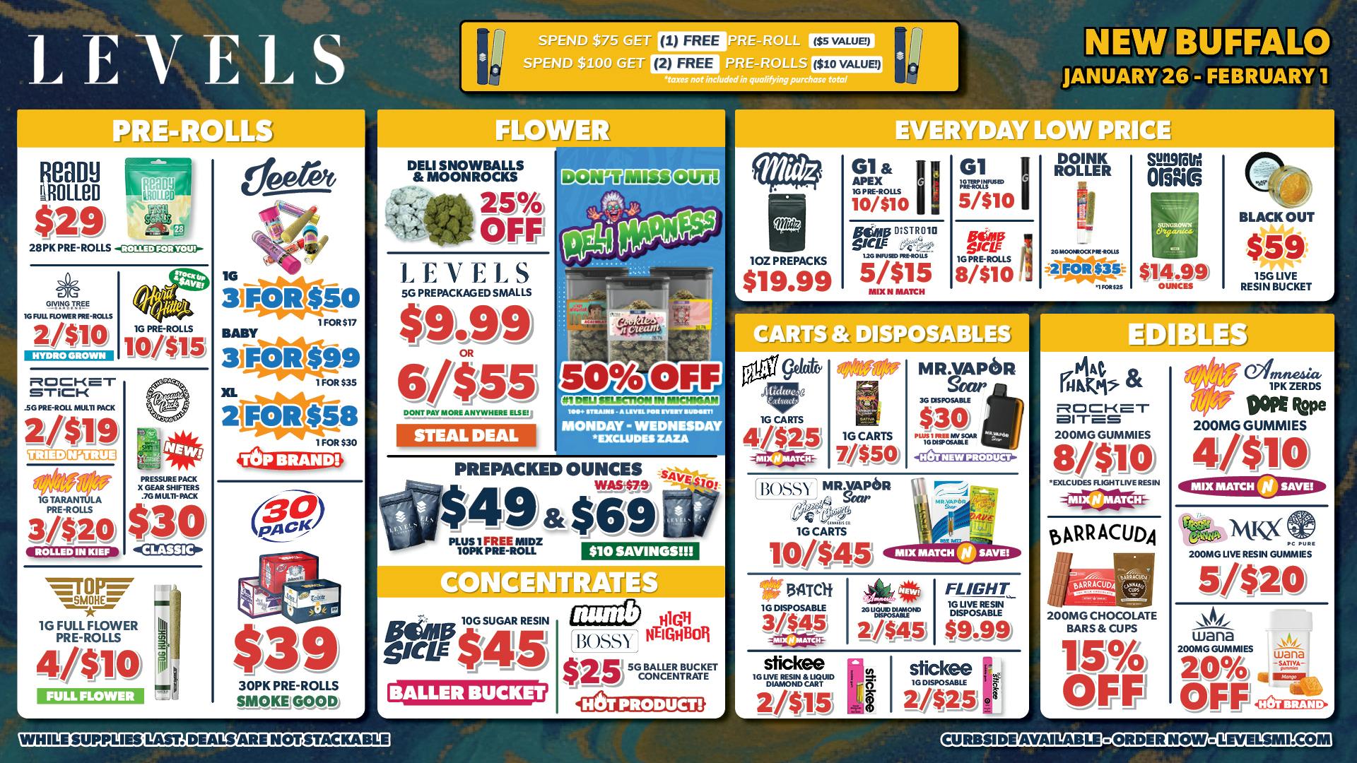 Levels - New Buffalo 50% OFF Deli Mon-Weds!