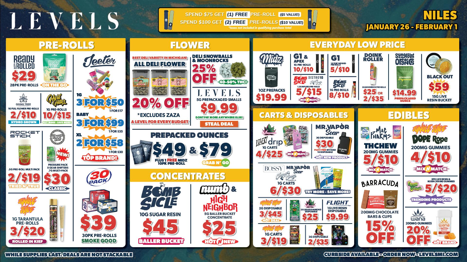 Levels Cannabis - Niles 20% OFF All Deli | 25% OFF Snowballs & Moonrocks