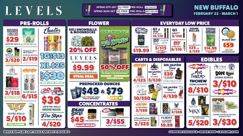 Levels - New Buffalo 50% OFF Deli Flower - Over 150+ Strains