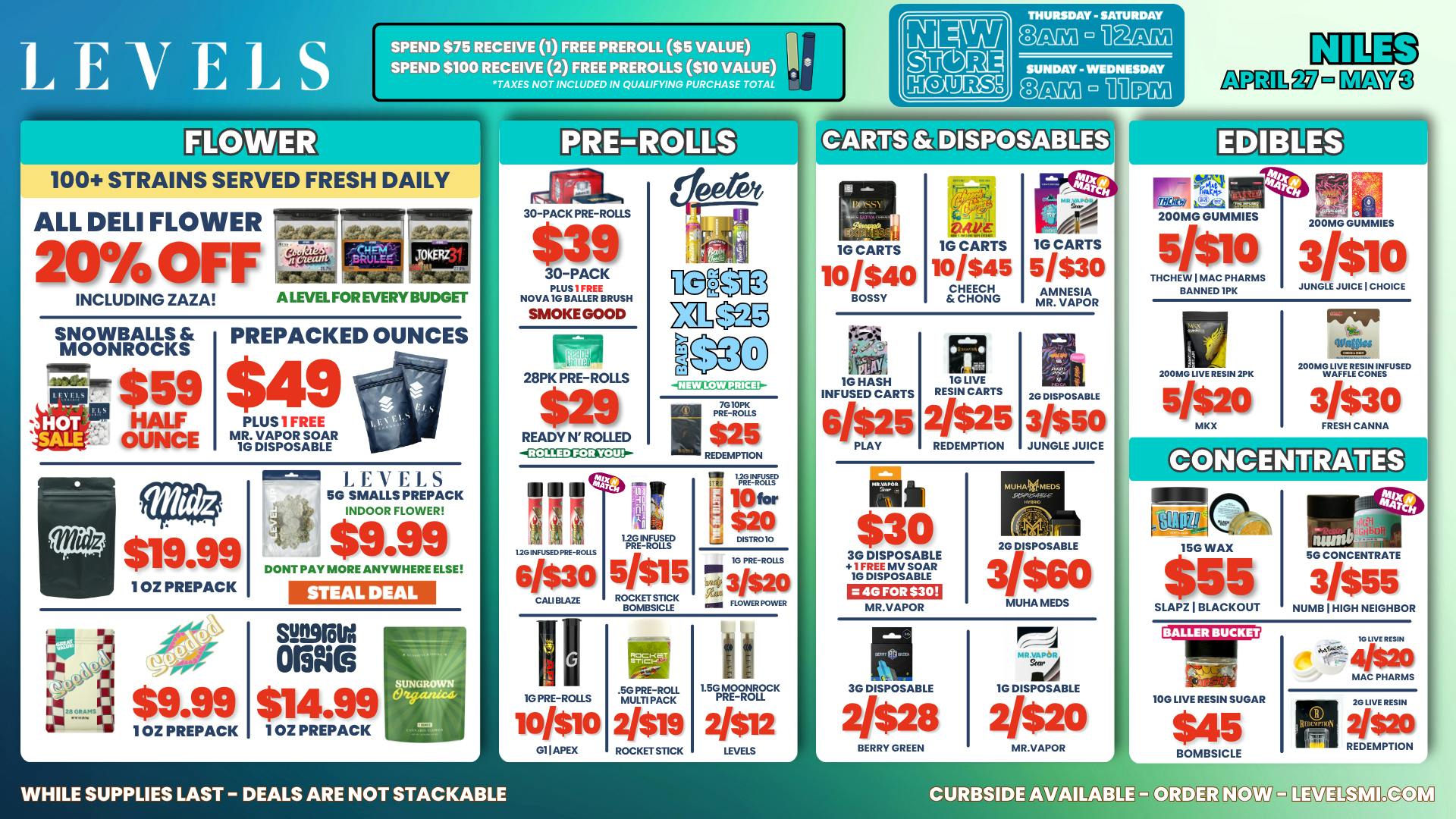 Levels Cannabis - Niles 20% OFF Deli - Over 100+ Strains - Always Fresh