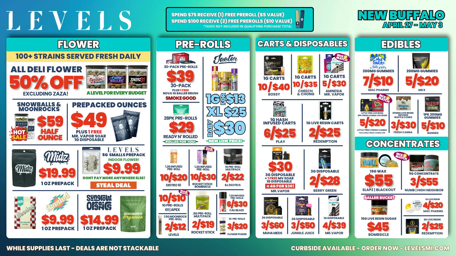 Levels - New Buffalo 50% OFF Deli - Over 100+ Strains - Always Fresh