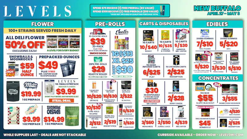 Levels - New Buffalo 50% OFF Deli - Over 100+ Strains - Always Fresh