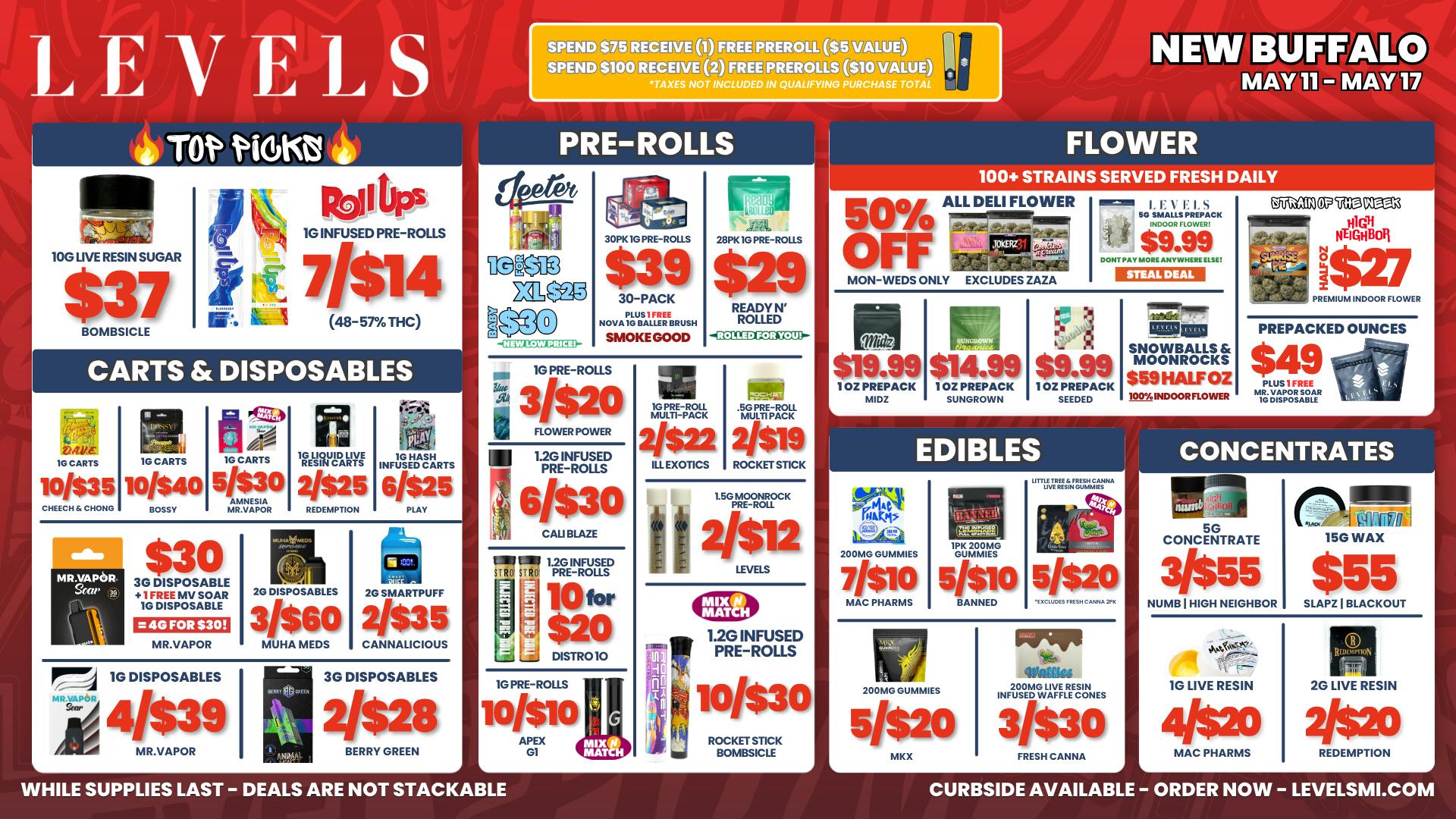 Levels - New Buffalo 50% OFF Deli - Over 100+ Strains - Always Fresh
