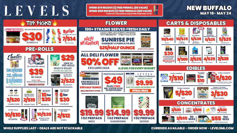 Levels - New Buffalo 50% OFF DELI!!! - Over 100+ Strains - Always Fresh