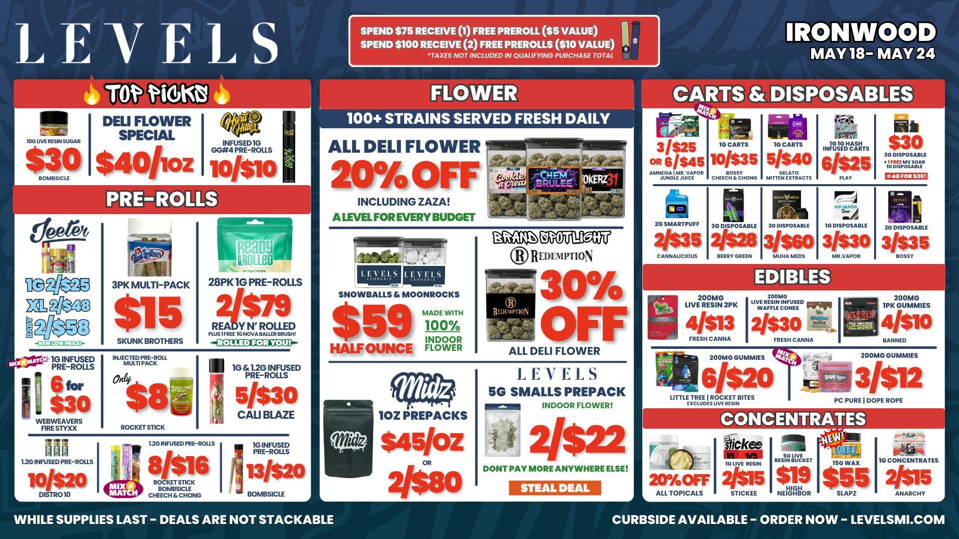 Levels Cannabis - Ironwood 20% OFF Deli - Over 100+ Strains - Always Fresh