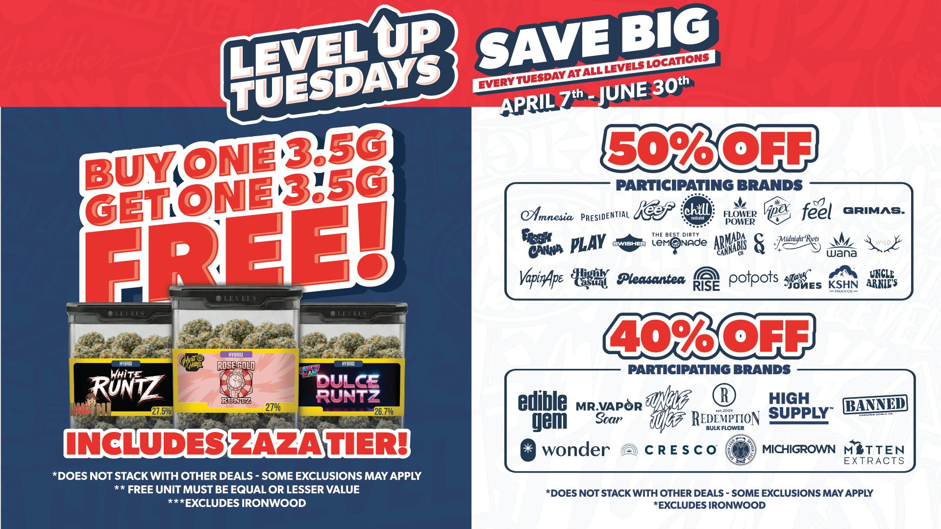 Levels Cannabis BOGO Deli 8ths + up to 50% OFF Top Brands!
