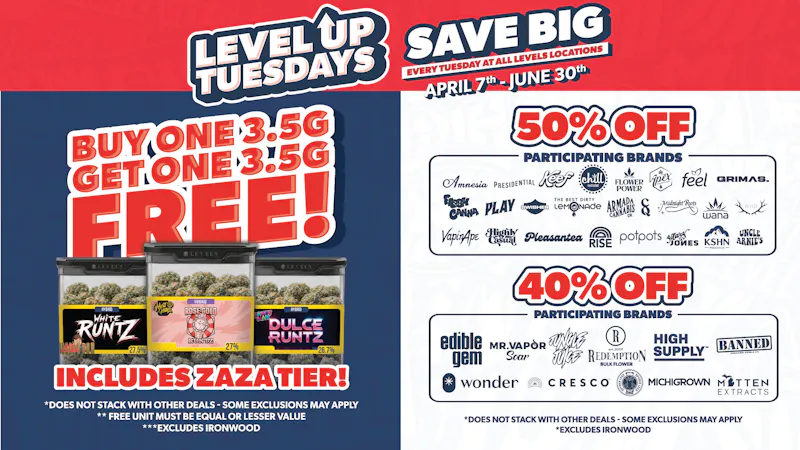 Levels Cannabis BOGO Deli 8ths + up to 50% OFF Top Brands!