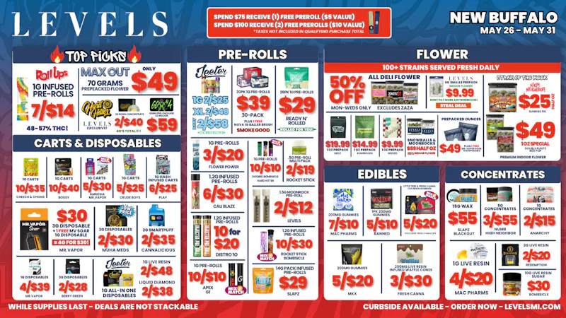 Levels - New Buffalo 50% OFF Deli -Quality Flower- Unbeatable Prices!