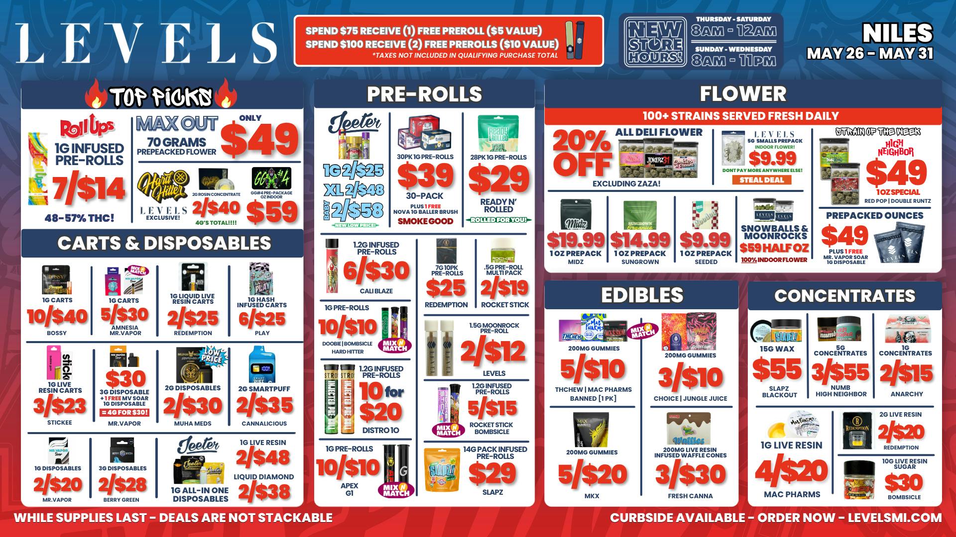 Levels Cannabis - Niles 20% OFF Deli - Quality Flower - Unbeatable Prices!