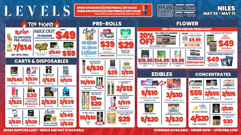 Levels Cannabis - Niles 20% OFF Deli - Quality Flower - Unbeatable Prices!