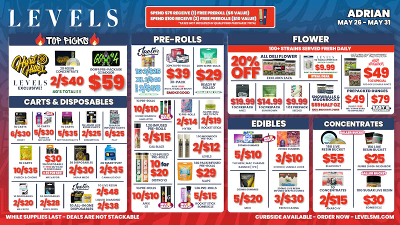 Levels Cannabis 20% OFF Deli -Quality Flower- Unbeatable Prices!