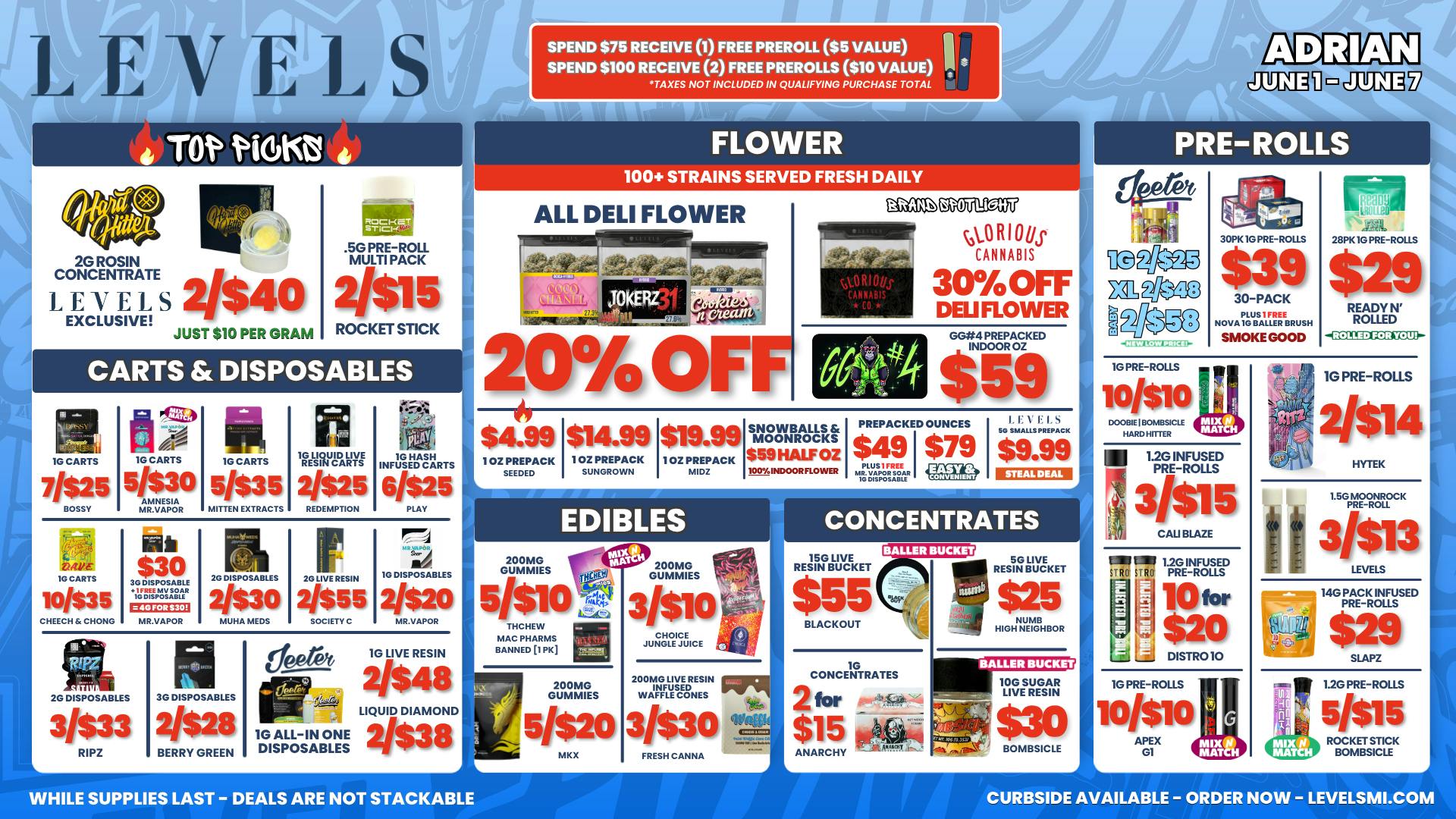 Levels Cannabis $4.99 PREPACK OZ + 20% OFF DELI -OVER 100 STRAINS!