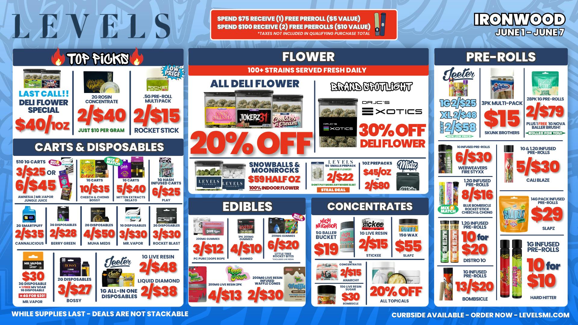 Levels Cannabis - Ironwood 20% OFF DELI FLOWER - LARGEST SELECTION IN THE UP!