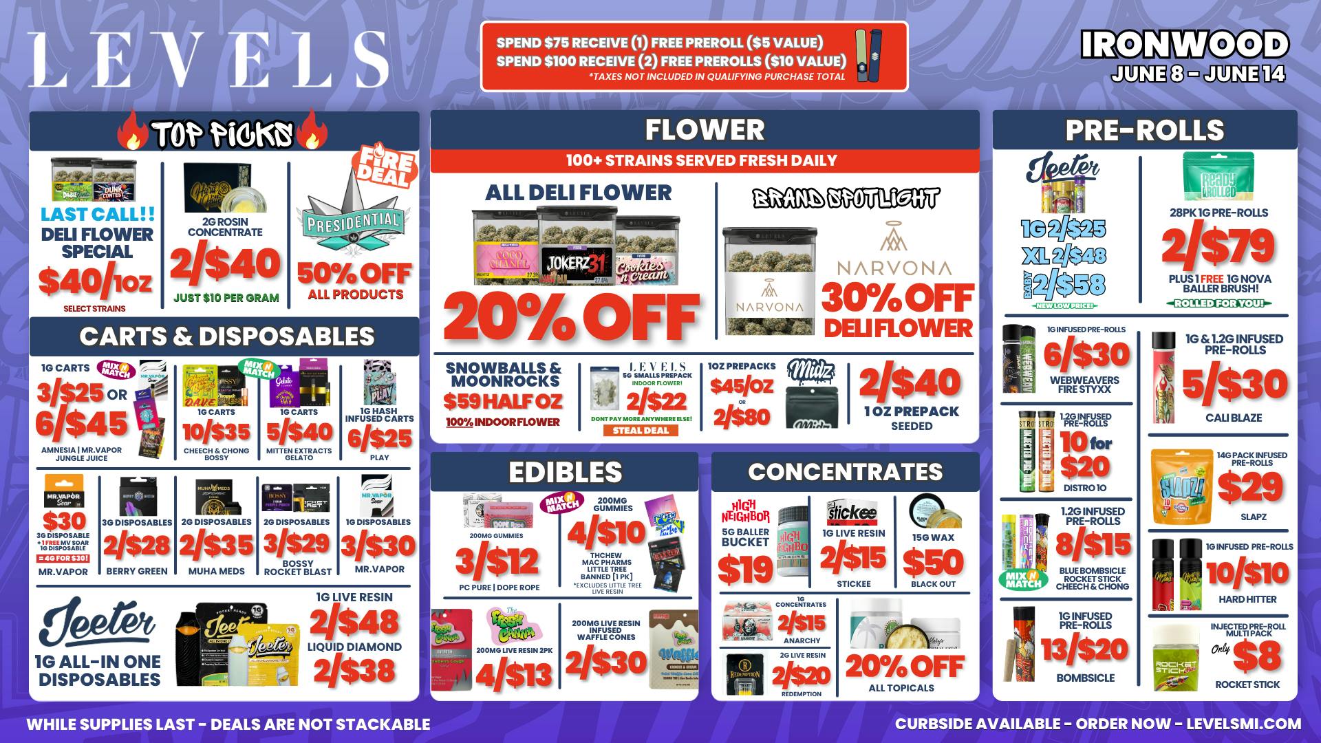 Levels Cannabis - Ironwood 20% OFF DELI FLOWER - LARGEST SELECTION IN THE UP!