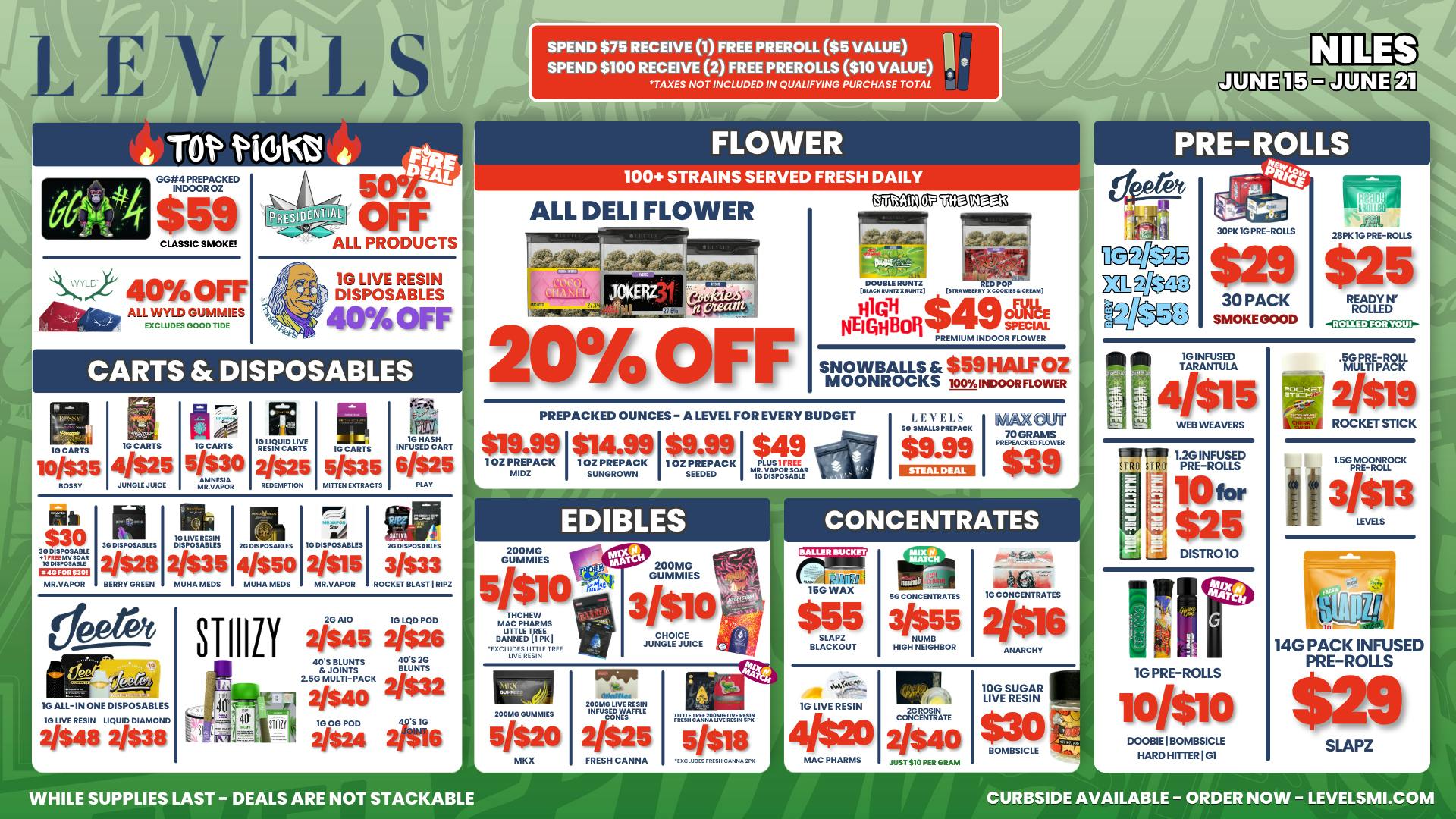 Levels Cannabis - Niles 20% OFF DELI - OVER 100+ STRAINS TO CHOOSE FROM!