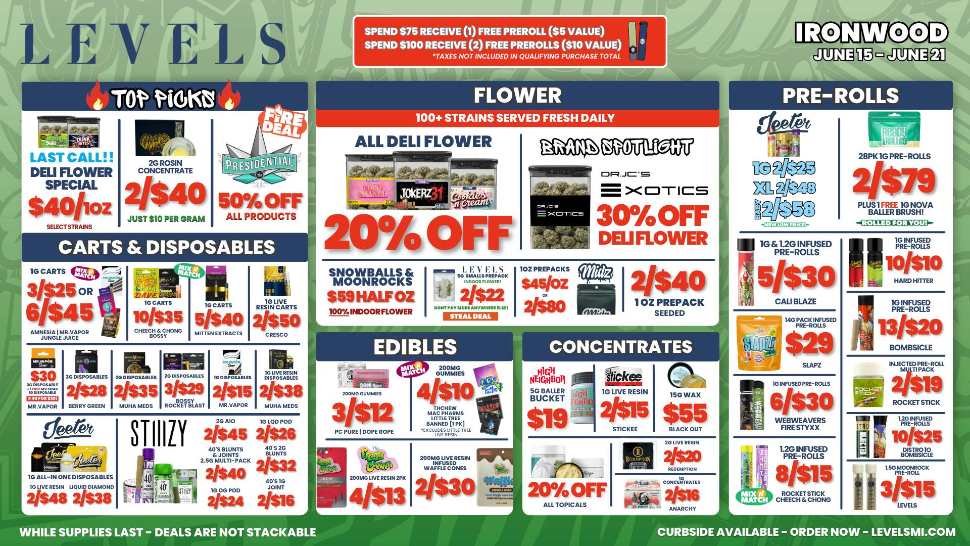 Levels Cannabis - Ironwood 20% OFF DELI FLOWER - LARGEST SELECTION IN THE UP!