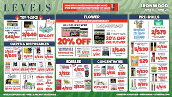 Levels Cannabis - Ironwood 20% OFF DELI FLOWER - LARGEST SELECTION IN THE UP!