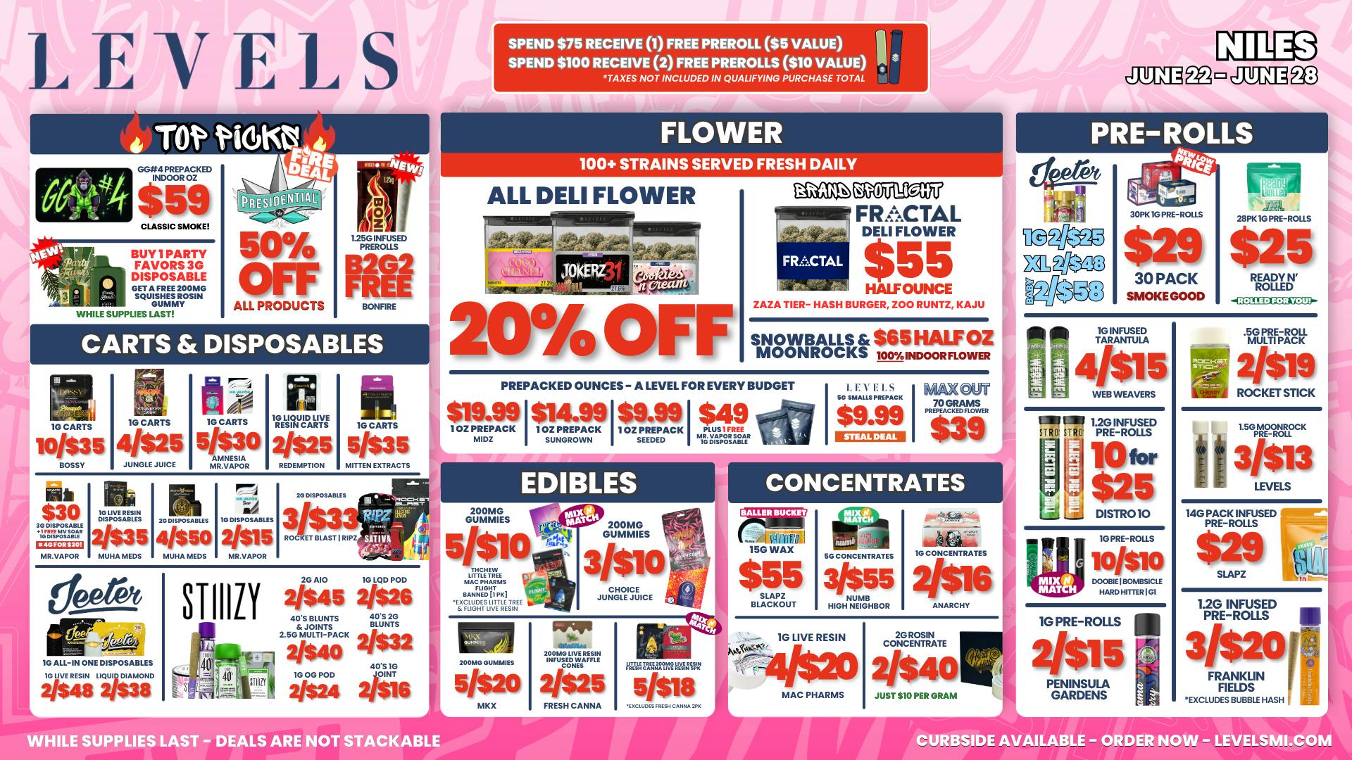 Levels Cannabis - Niles 20% OFF DELI - OVER 100+ STRAINS TO CHOOSE FROM!