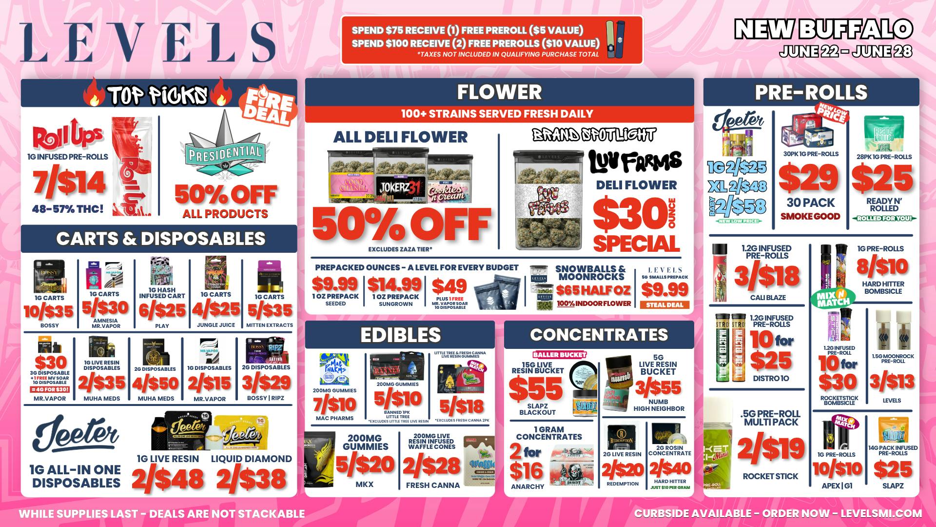 Levels - New Buffalo 50% OFF DELI - OVER 100+ STRAINS TO CHOOSE FROM