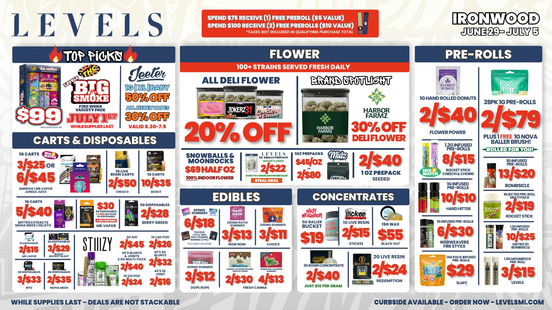 Levels Cannabis - Ironwood 20% OFF DELI FLOWER - LARGEST SELECTION IN THE UP!