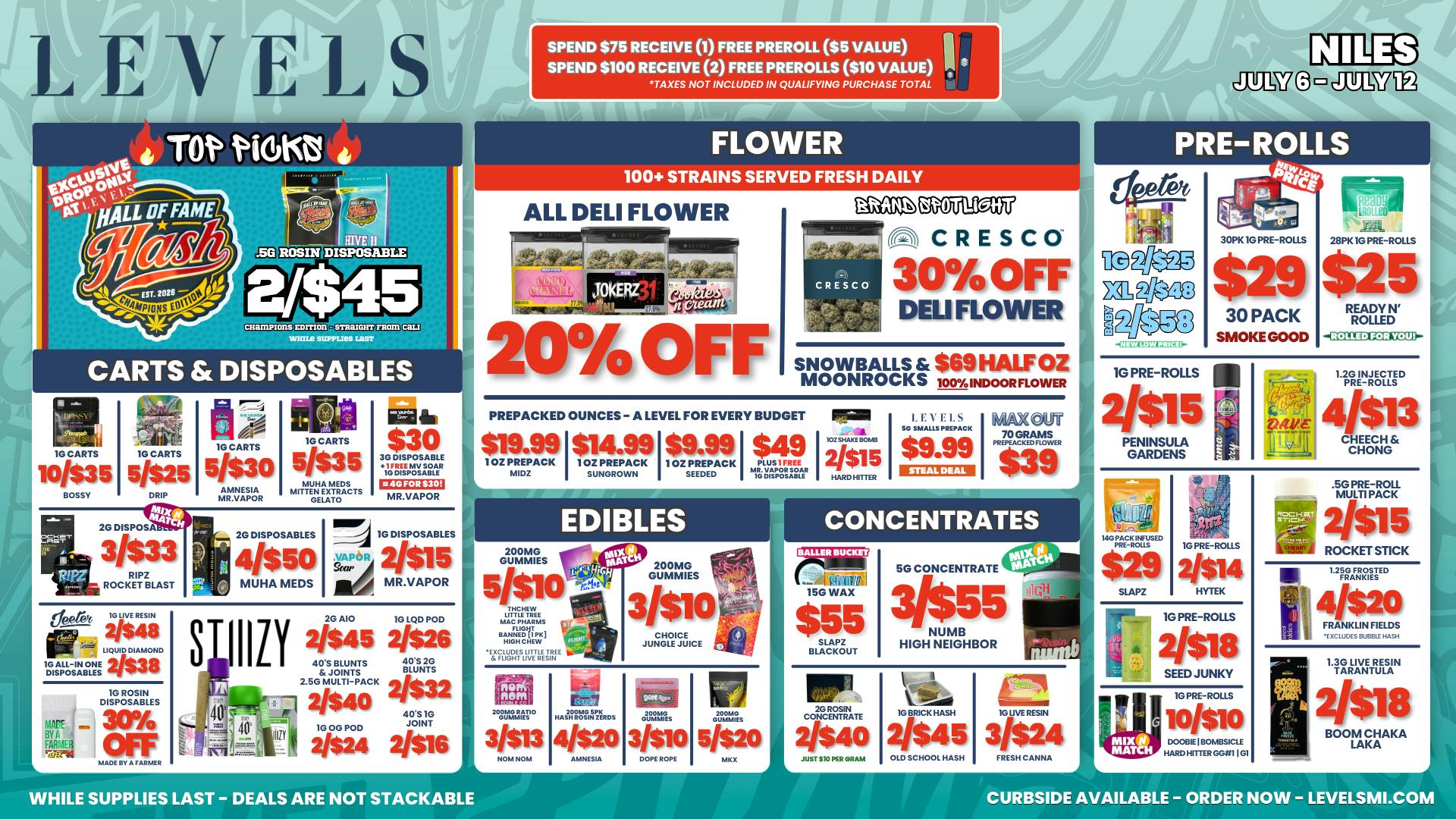 Levels Cannabis - Niles 20% OFF DELI - OVER 100+ STRAINS TO CHOOSE FROM!