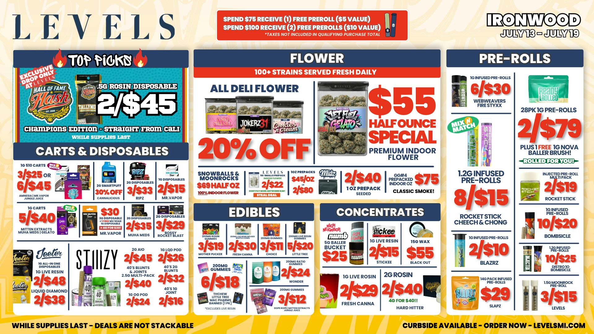 Levels Cannabis - Ironwood 20% OFF DELI FLOWER - LARGEST SELECTION IN THE UP!