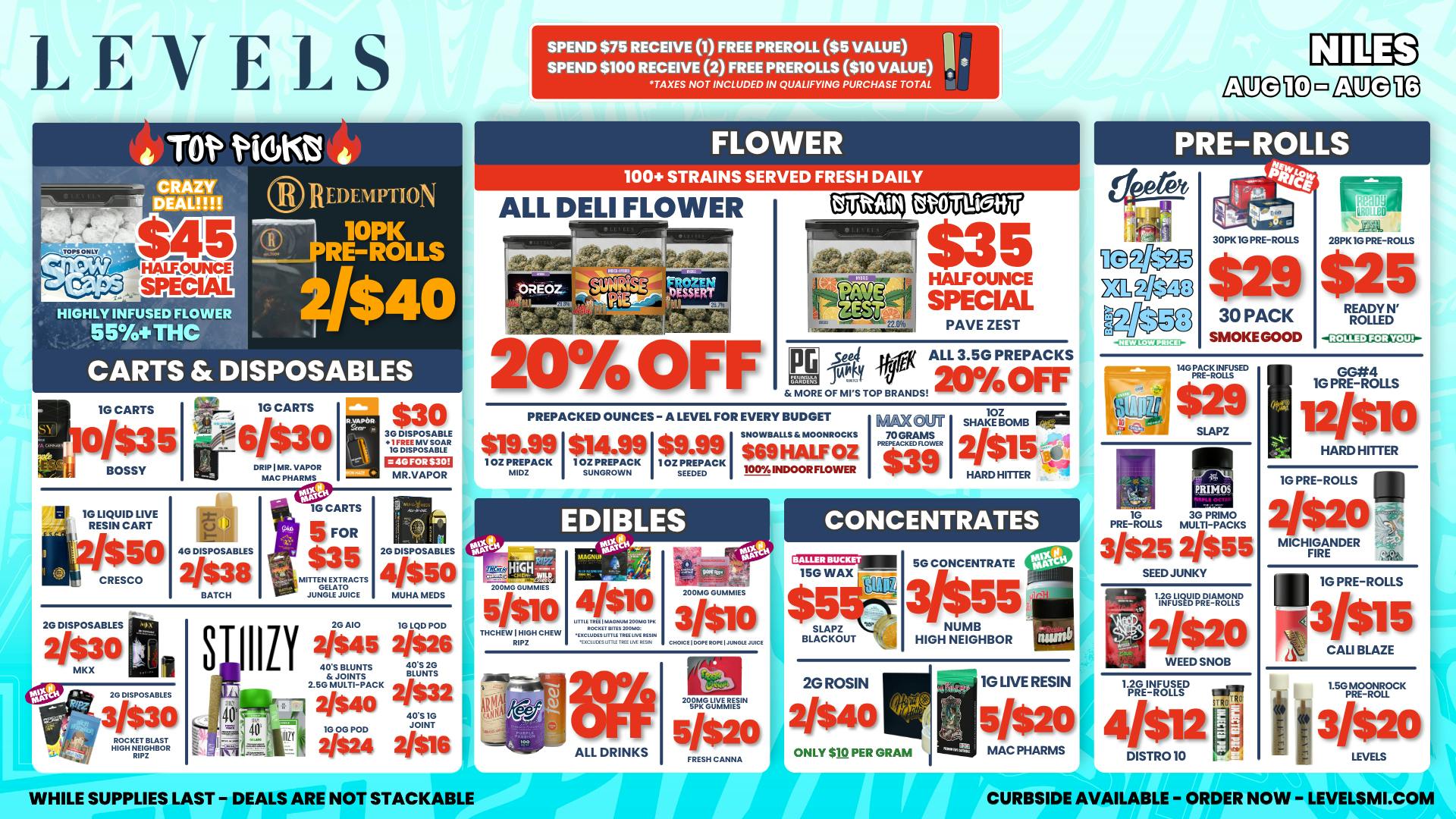 Levels Cannabis - Niles 20% OFF DELI - OVER 100+ STRAINS TO CHOOSE FROM!