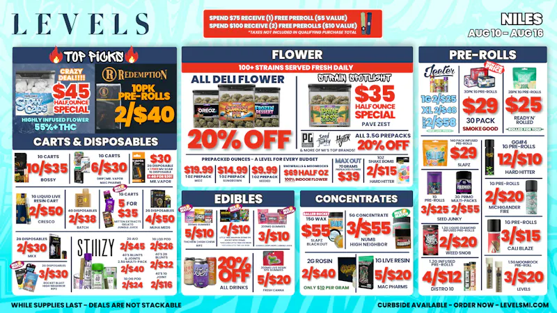 Levels Cannabis - Niles 20% OFF DELI - OVER 100+ STRAINS TO CHOOSE FROM!