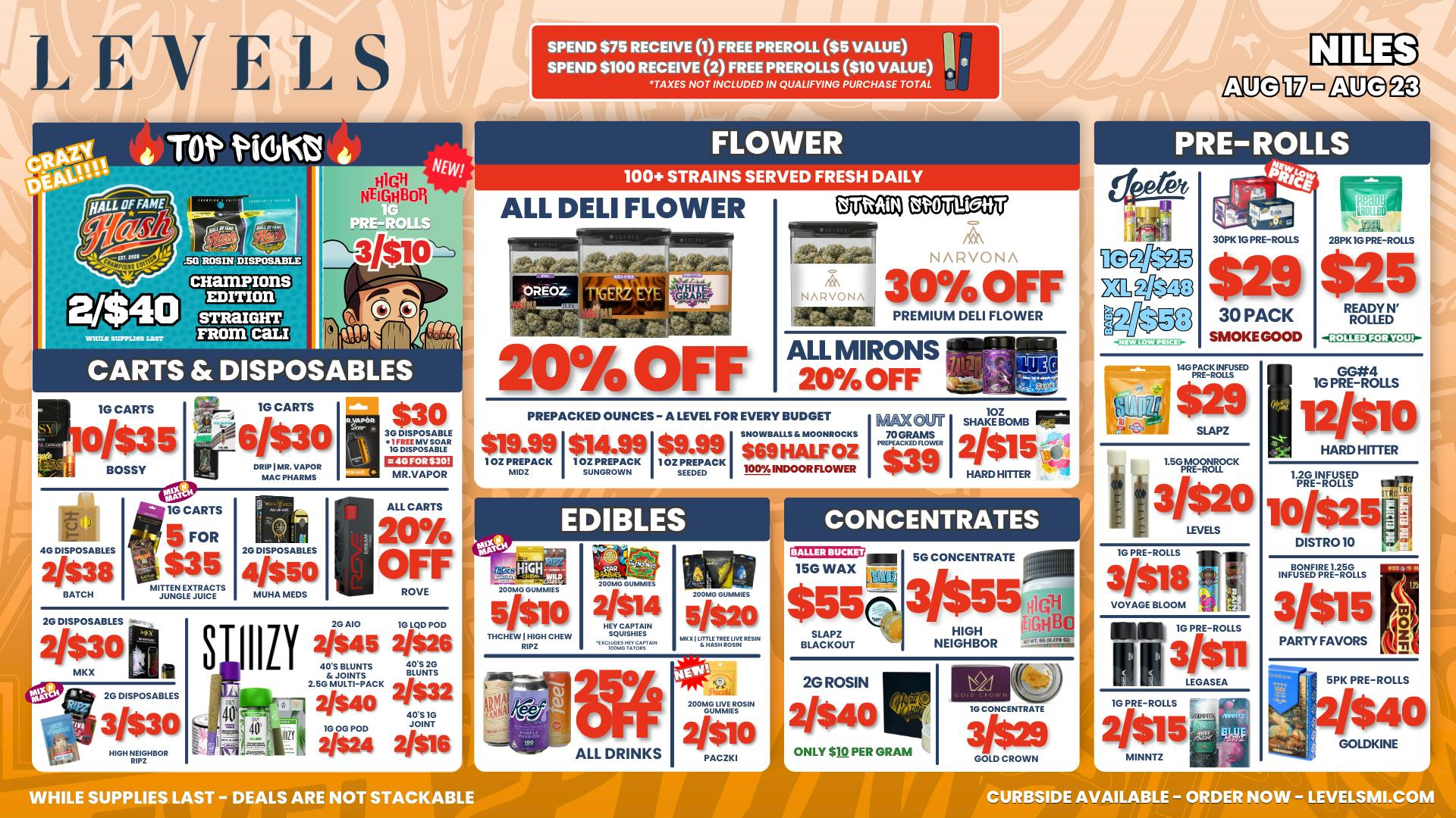 Levels Cannabis - Niles 20% OFF DELI - OVER 100+ STRAINS TO CHOOSE FROM!