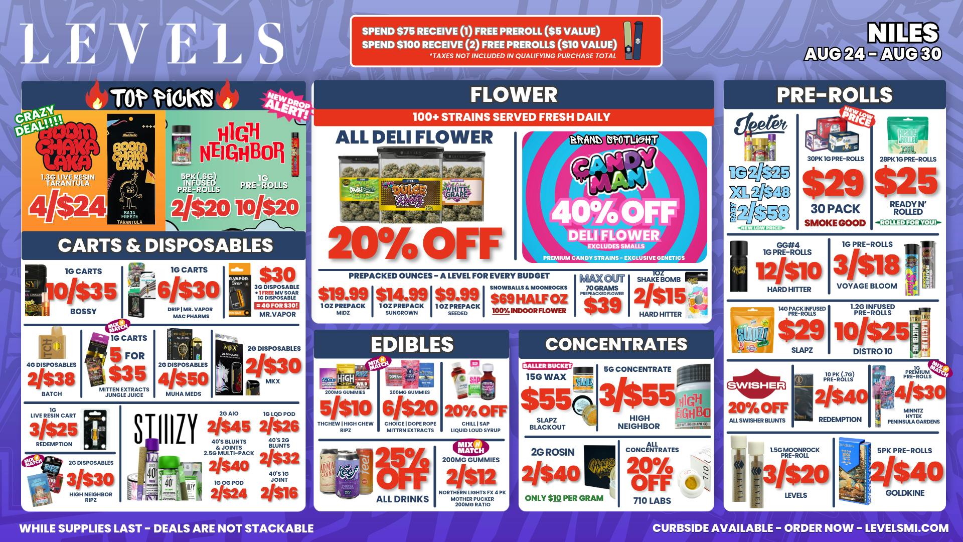Levels Cannabis - Niles 20% OFF DELI - OVER 100+ STRAINS TO CHOOSE FROM!