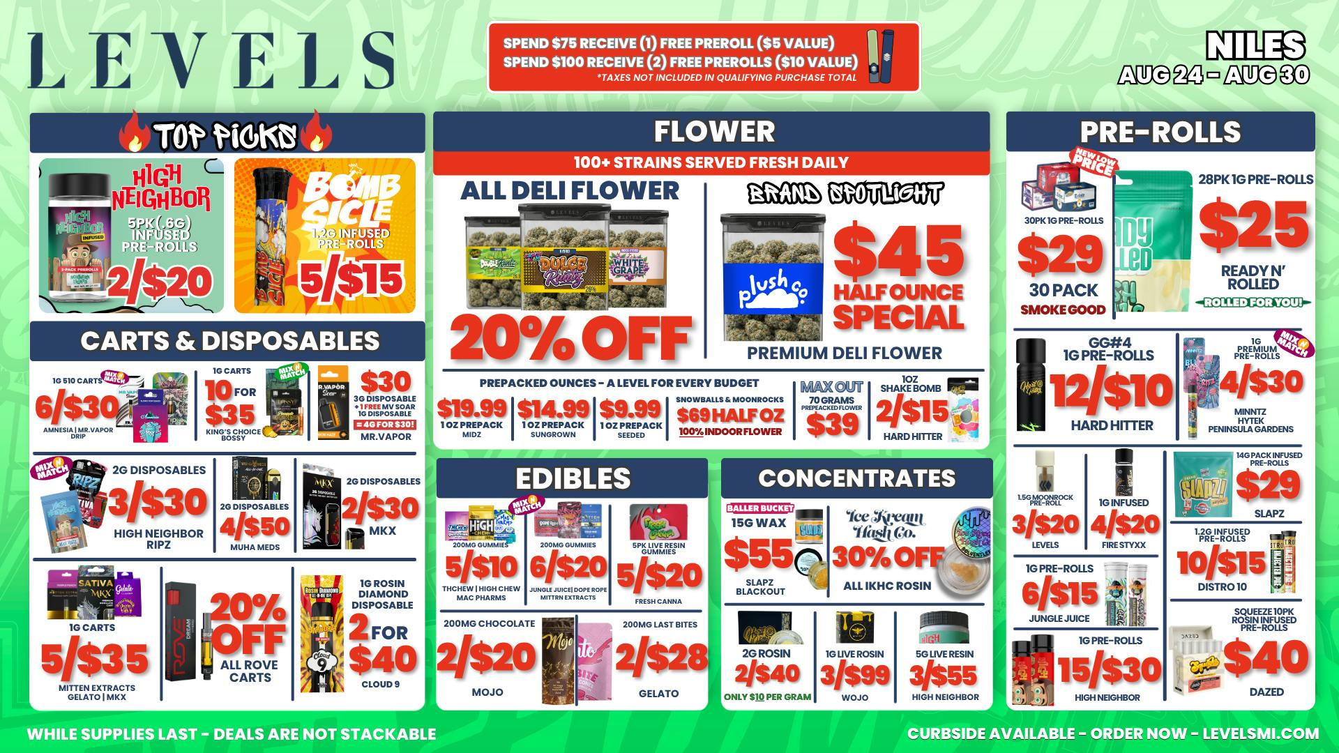 Levels Cannabis - Niles 20% OFF DELI - OVER 100+ STRAINS TO CHOOSE FROM!