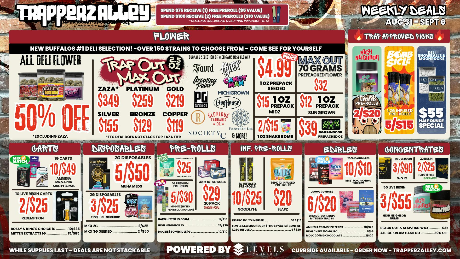 Trapperz Alley - New Buffalo $4.99 PREPACK OZ + 50% OFF DELI -OVER 150 STRAINS!