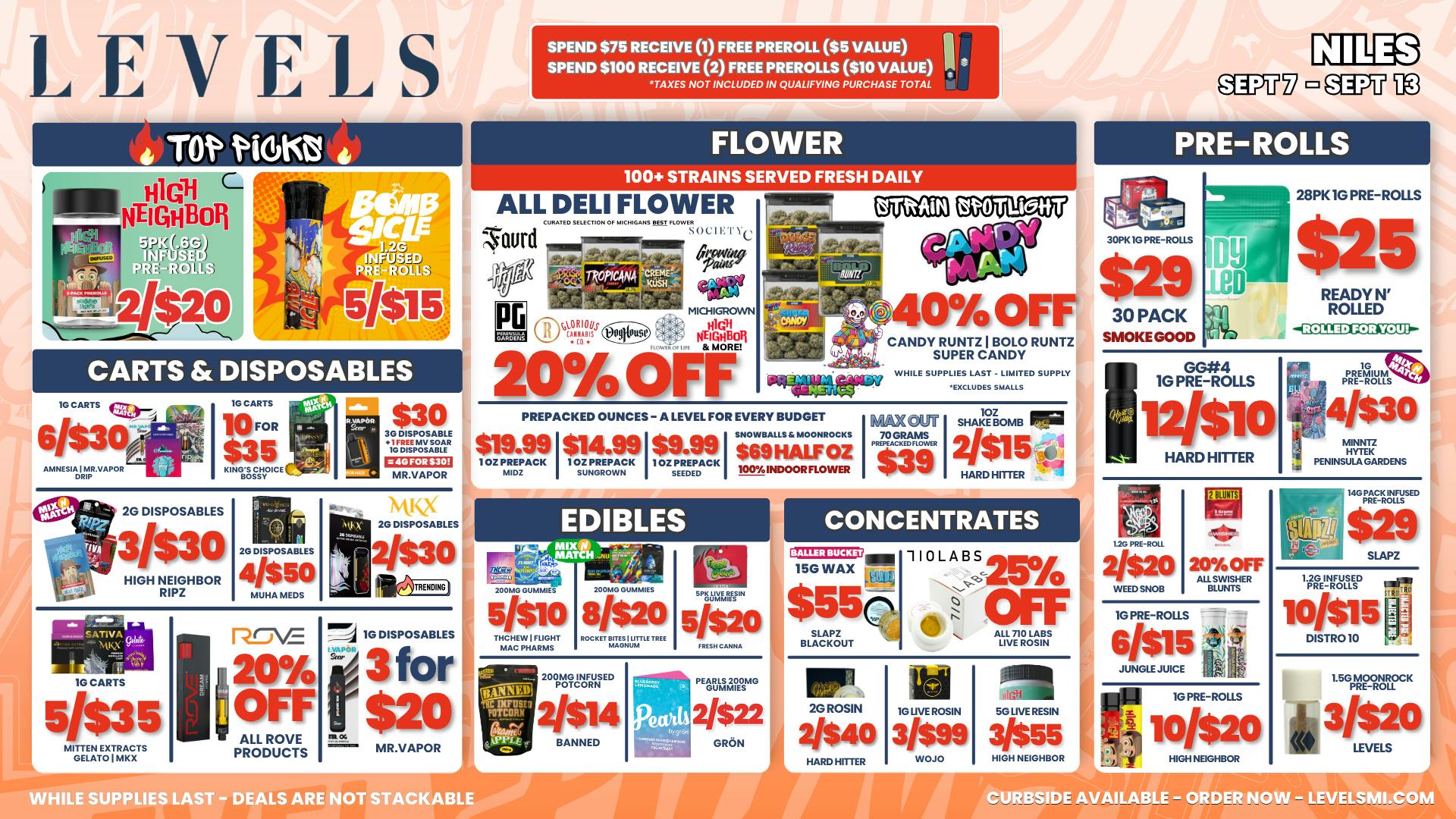 Levels Cannabis - Niles 20% OFF DELI - OVER 100+ STRAINS TO CHOOSE FROM!