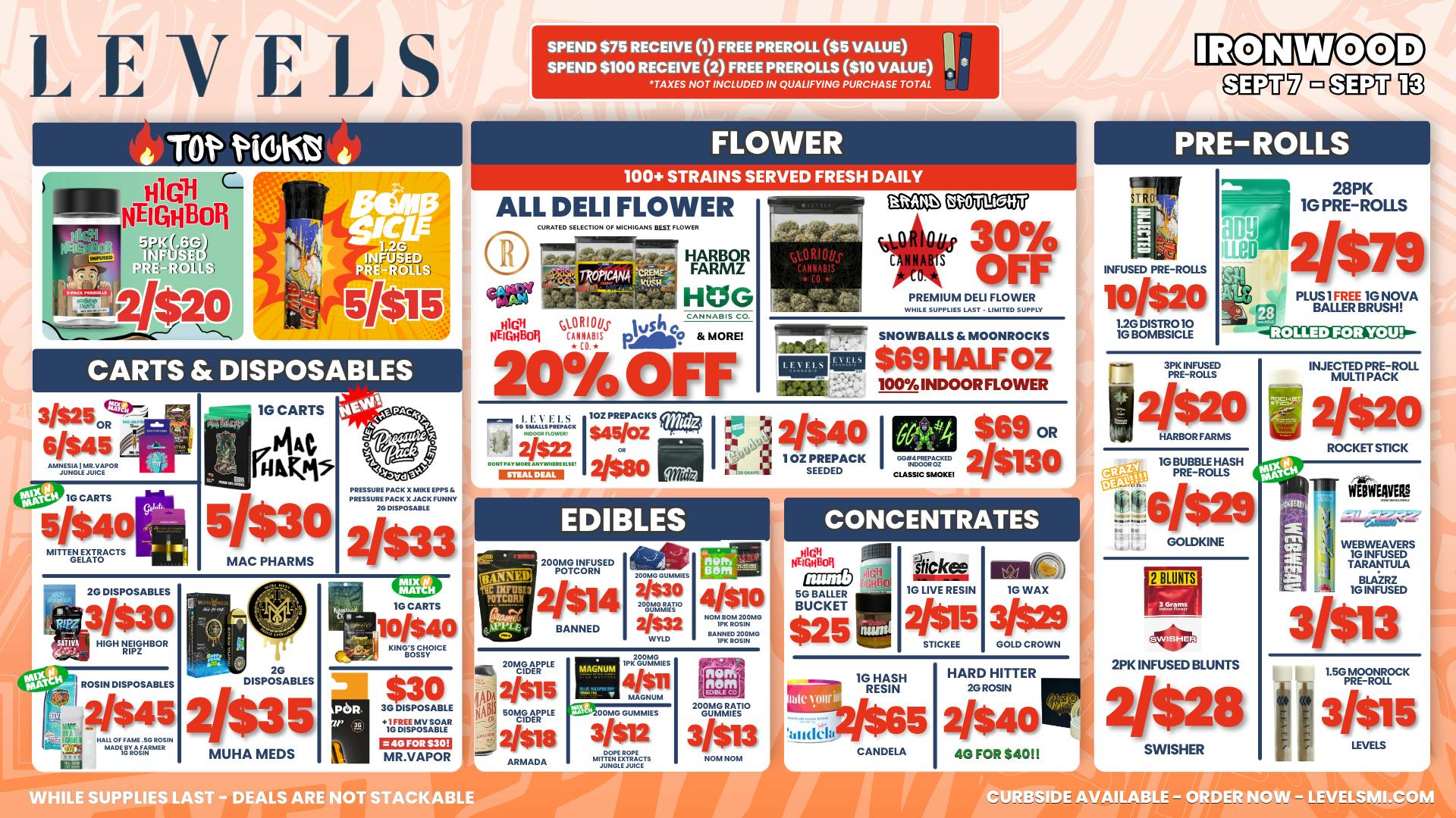 Levels Cannabis - Ironwood 20% OFF DELI FLOWER - LARGEST SELECTION IN THE UP!